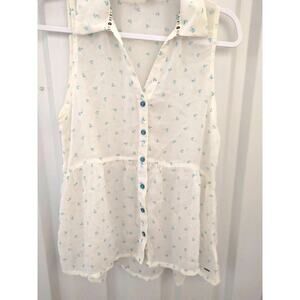 ROXY Breezy Sleeveless Top Tank Button Front Large Anchor Print